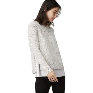 Club Monaco Kaelane Sweater Knit Layer Crewneck Marled Lined White Black Gray XS